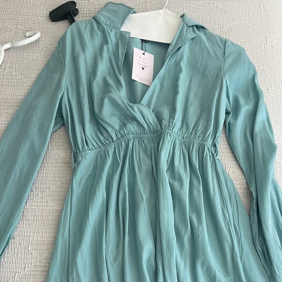 Chic Light Blue Long-Sleeve Dress - Picture 1 of 5